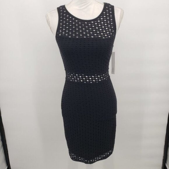 AQUA Sleeveless Bodycon Mini Dress Polka Dot Cut Out Little Black LBD Small NWT - Picture 2 of 10